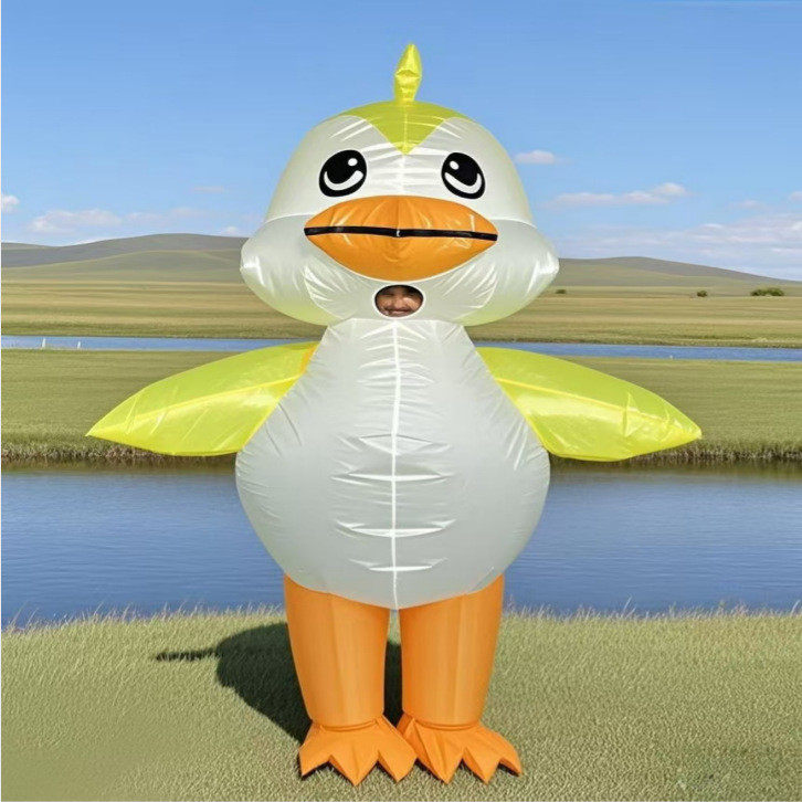 Traje Inflável Do Pato Amarelo Dos Desenhos Animados Dia Das Bruxas , Terno Engraçado Mascote Corpo Inteiro Para A Festa