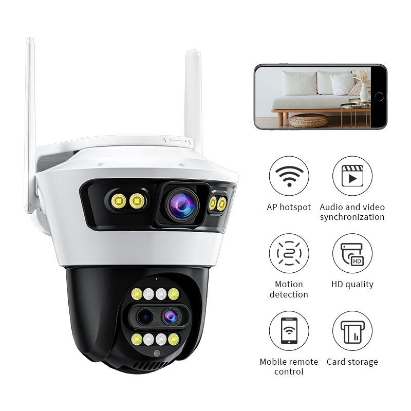 Câmera de Segurança Wifi 3 Lentes Inteligente Zoom 10x Profissional 360° Externa 3 Telas Visão Noturna Colorida