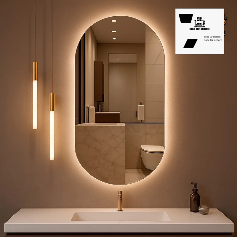 Espelho Oval com LED para Banheiro e Quarto Fita Dupla Face