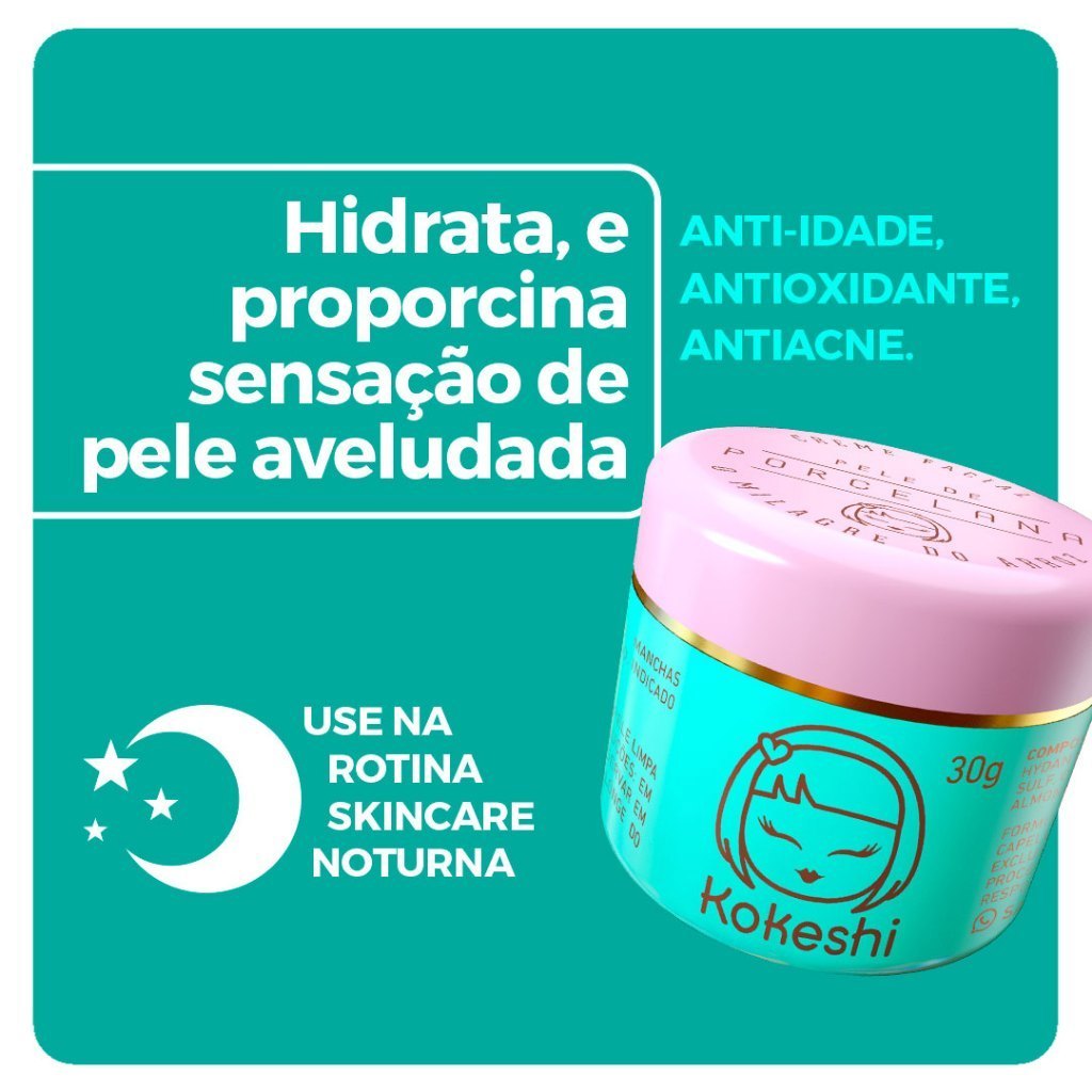 Hidratante Creme Facial Pele De Porcelana Kokeshi 30g Milagre do Arroz — imagem 2 de 2