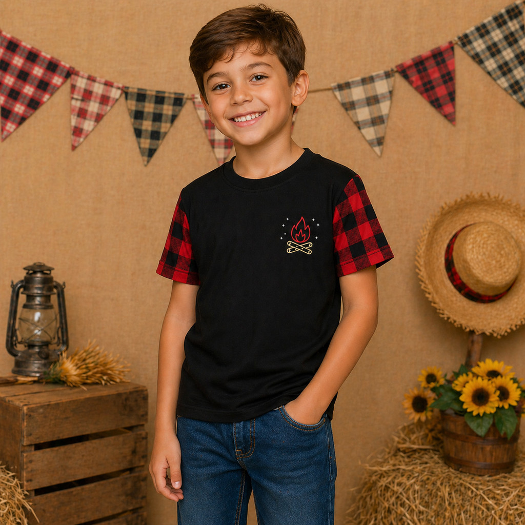 Camisa Xadrez Infantil Manga Curta Menino Festa Junina, Quadrilha Camisa Junina Infantil  Leve