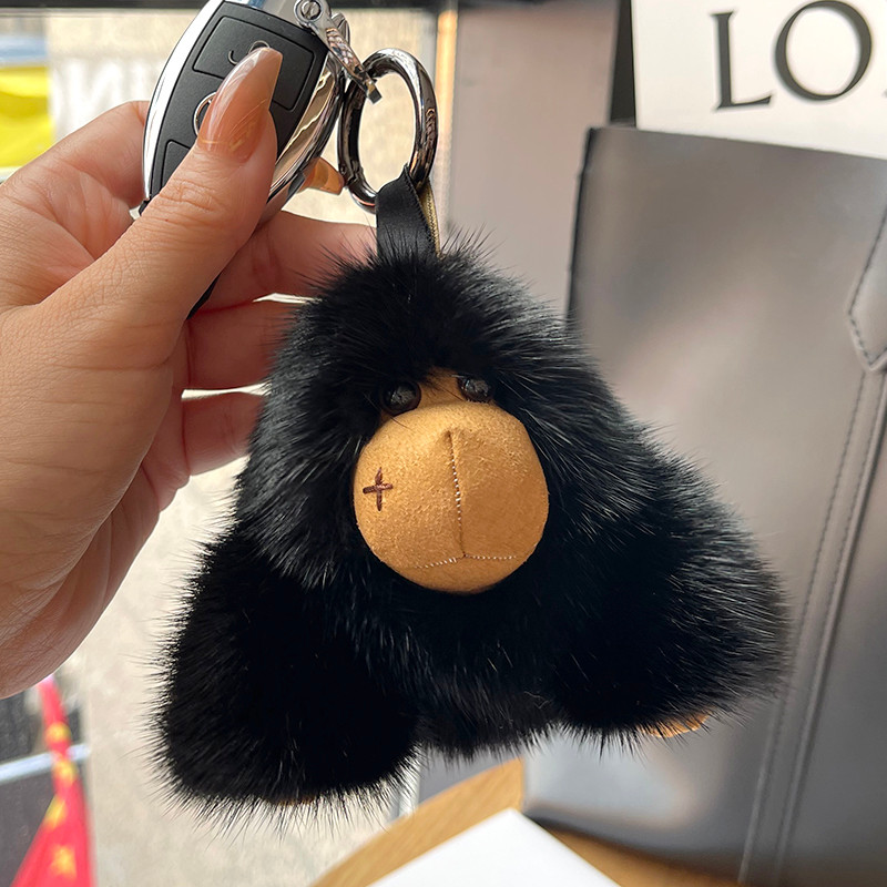 Real vison cabelo gorila carro chaveiro pingente bonito único boneca de pelúcia gorila saco pingente