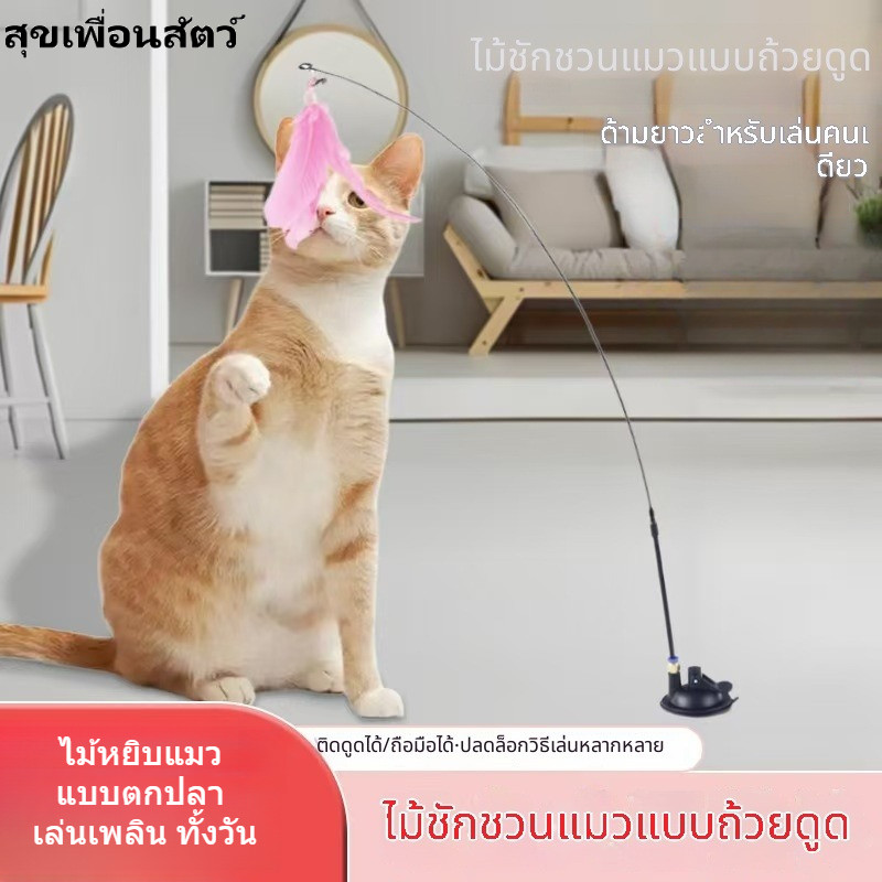 🐱 ไม้ล่อแมวแบบดูดแรง มีขนนกและกระดิ่ง หัวเปลี่ยนได้ ยาวพิเศษ ของเล่นแมวคลายเบื่อ พร้อมส่ง เพิ่มความใกล้ชิด - ภาพที่ 4