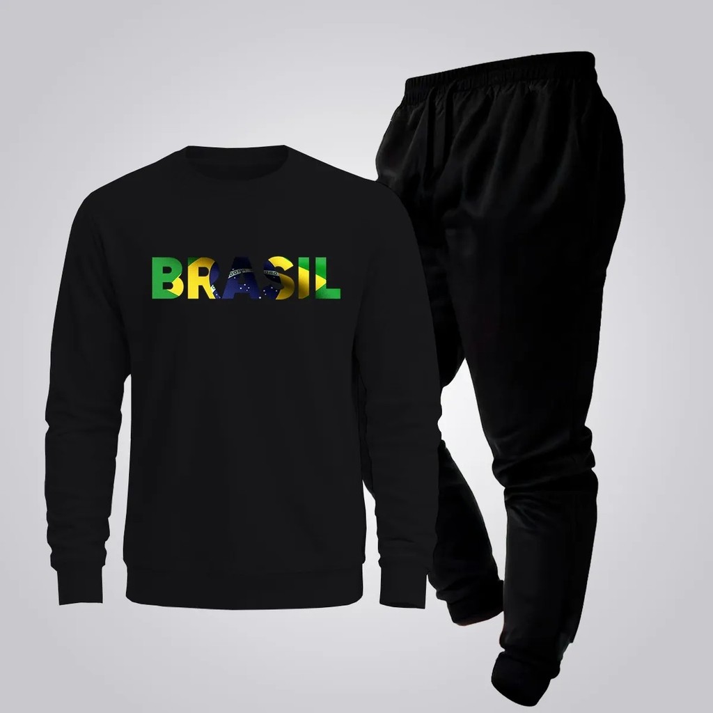 Conjunto Moletom Careca Masculino Brasil Bandeira Blusa De Frio + Calça Moletom Estampados Unissex …