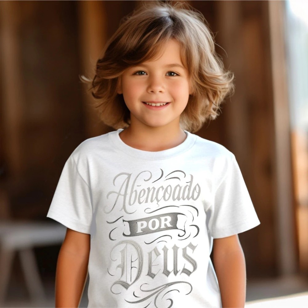 Camiseta Infantil Estampada Abençoado deus Divertida Menino Menina 100% Algodão Confortável Dia a Dia Estilosa Escolar