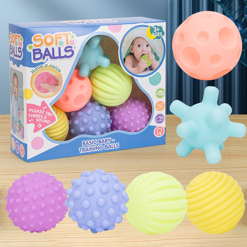 Bolas De Dentição Sensoriais Para Bebês 3M + , Brinquedos Texturizados De Silicone Macio Com Som Estridente