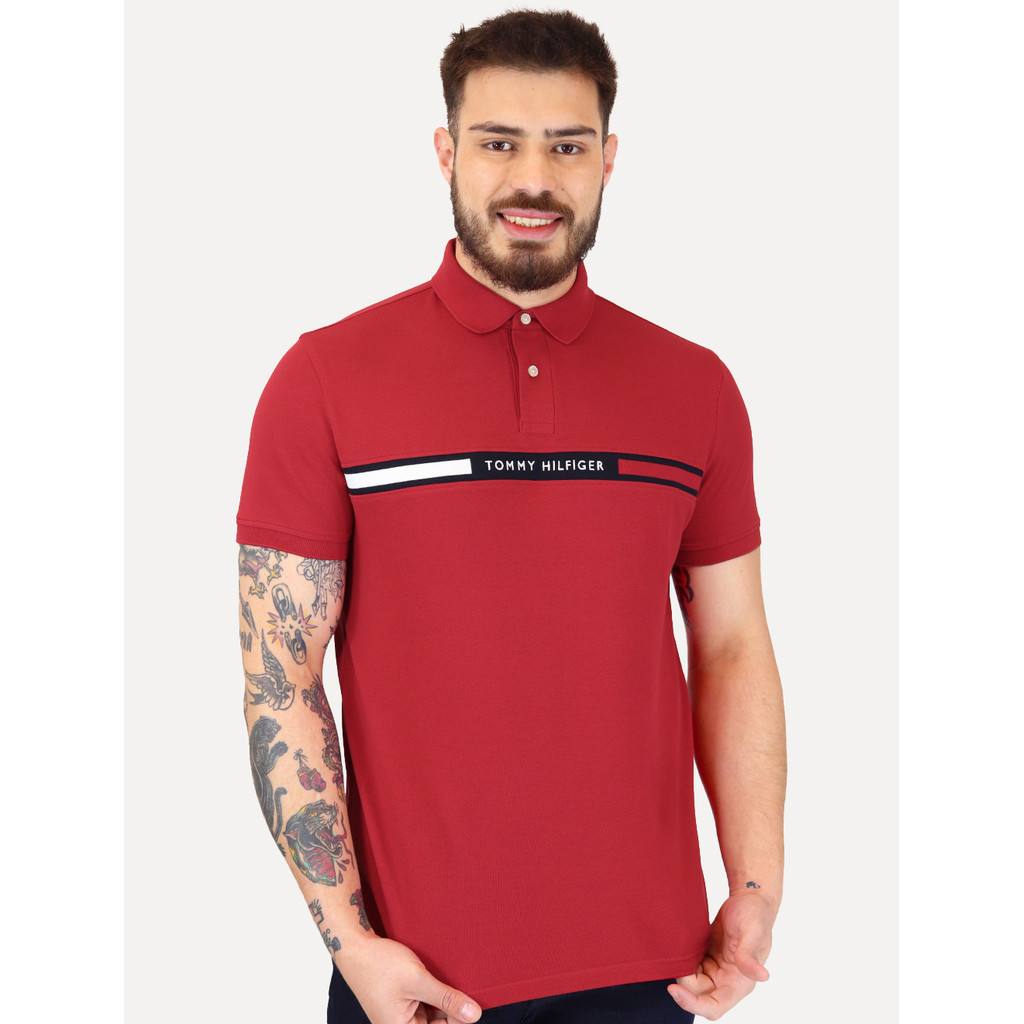 Polo Tommy Hilfiger Masculina Regular Chest Insert Logo Vermelha