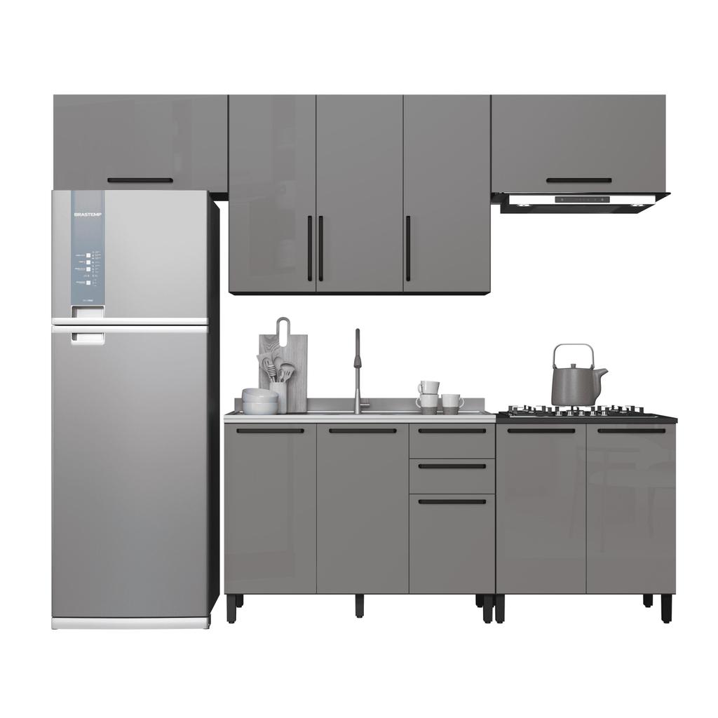 Armário de Cozinha Modulada Completa Fidelitá Mônaco 5 Peças 280cm 9 Portas 3 Gavetas Sem Tampo Chumbo/Titânio · foto 2