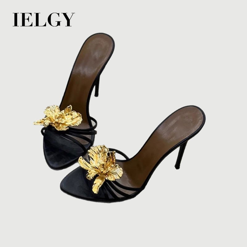 IELGY 2026 Sandálias Elegantes Com Pétalas Abertas , Douradas De Salto Alto Para Mulheres
