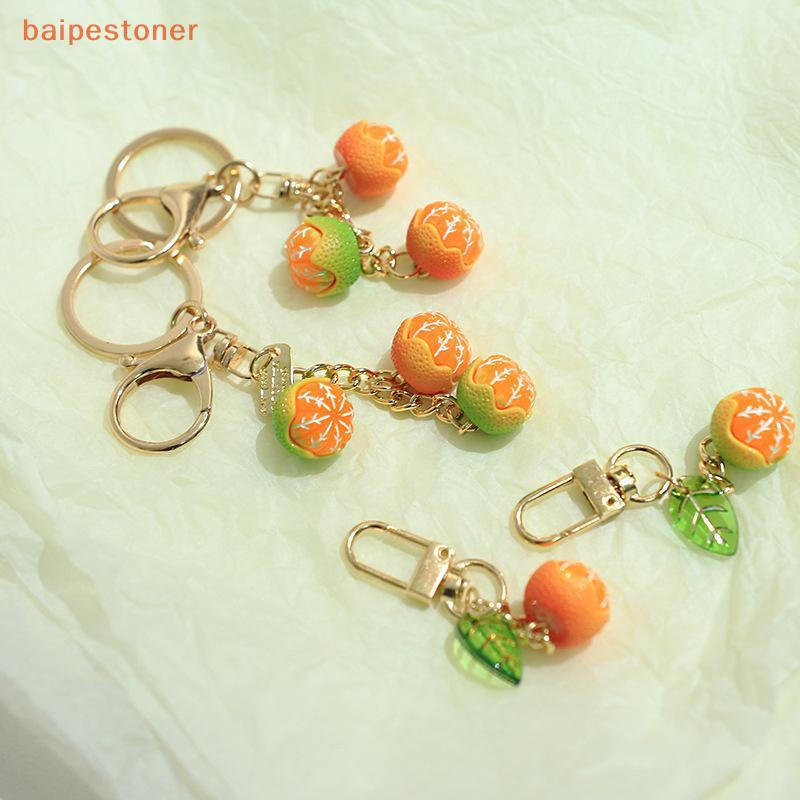 [baipestoner] Simulação Fofa 3D Laranja Com Folha Chaveiro Pingente Frutas Bolsa Charme Chave Fone De Ouvido Telefone Ac