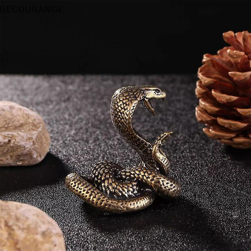 BEC Cobre Latão Mini Cobra Antigo Bronze Decoração Estatuetas Para Interior Ornamento De Mesa Puro Miniaturas Estátua NG