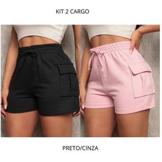 -KIT 2 Short Feminino cargo Moletom Moletinho Shortinho Soltinho Confortável Algodão P,M,G