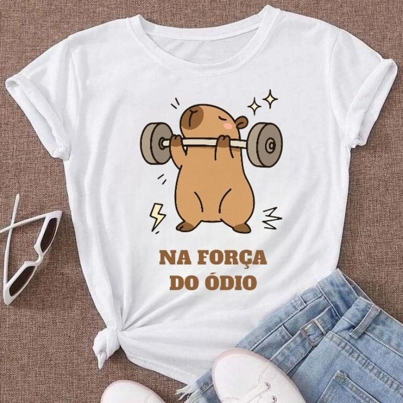 Camiseta Feminina Tshirt Estampada Capivara Casual Confortavel Academia Confort