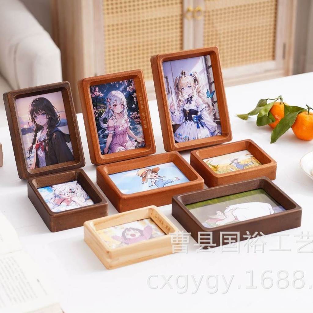 Desenhos animados Mini nogueira preta moldura de foto mesa quarto cabeceira madeira maciça pequena moldura de foto Deskt