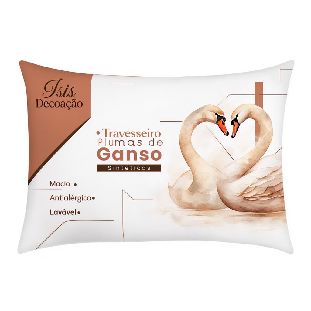 Kit 02 Travesseiro Pluma de Ganso Toque Macio Descanso Antiacaro 70x50cm Luxuoso Isis Decoração
