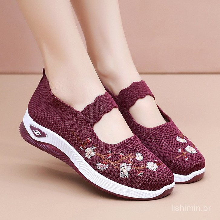 Tênis Floral confortável feminino macio cor sólida sapatos femininos elegantes e leves sapatos femininos HILL