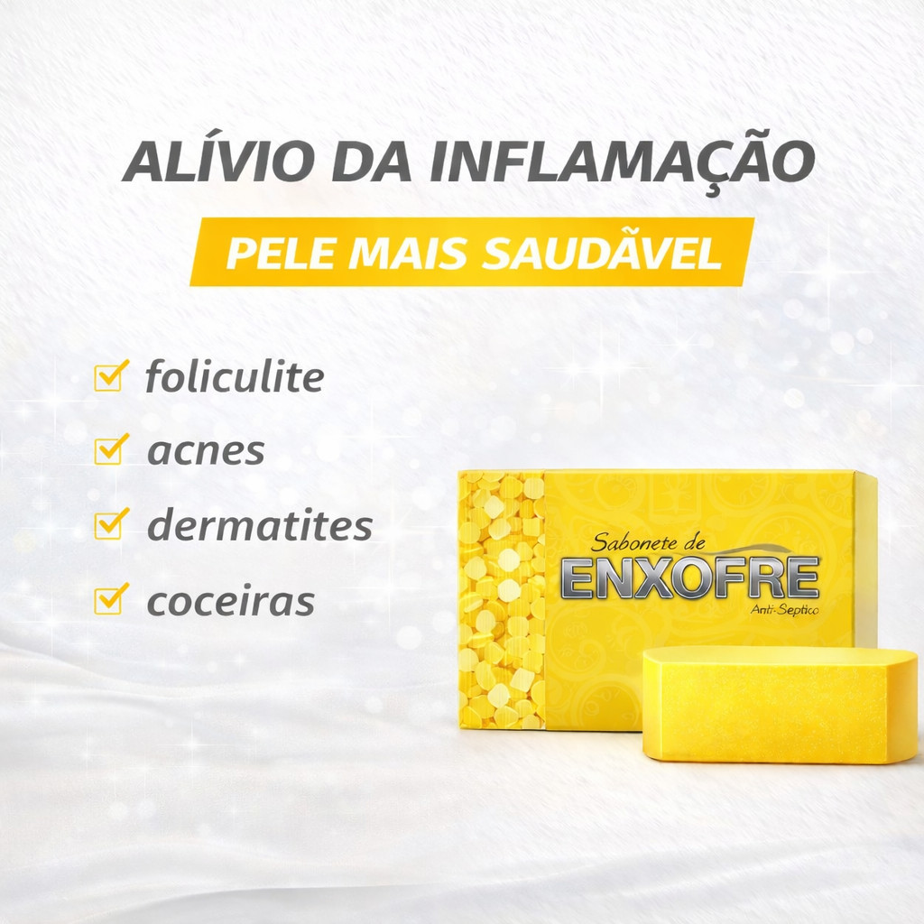Sabonete de Enxofre 90g para oleosidade acnes espinhas e cravos coceiras e irritações