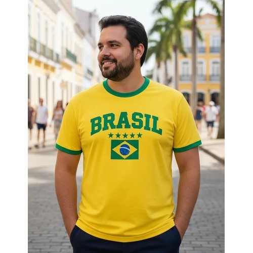 Camiseta Brasil Adulto 100% Algodão Do P Ao Plus Size Luxo Amarelo Verde Azul