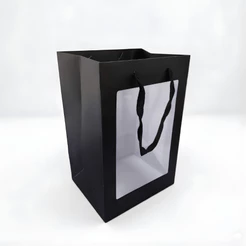 Sacola de Papel com visor PVC 35x25x18cm - Preta - 12 unidades - Rizzo