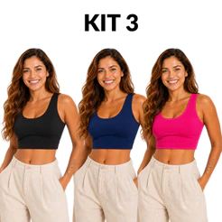 Kit 3 Tops Cropped Casual Forro Duplo Microfibra Feminino