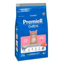 Ração Premier Pet Ambientes Internos Para Gatos Filhotes Pelos Longos Sabor Salmão 1,5kg