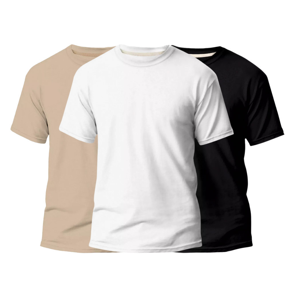 Kit 3 Camisetas Lisas Básicas Streetwear Camisa T-Shirt Masculina Slim Promoção Algodão Confortável Academia