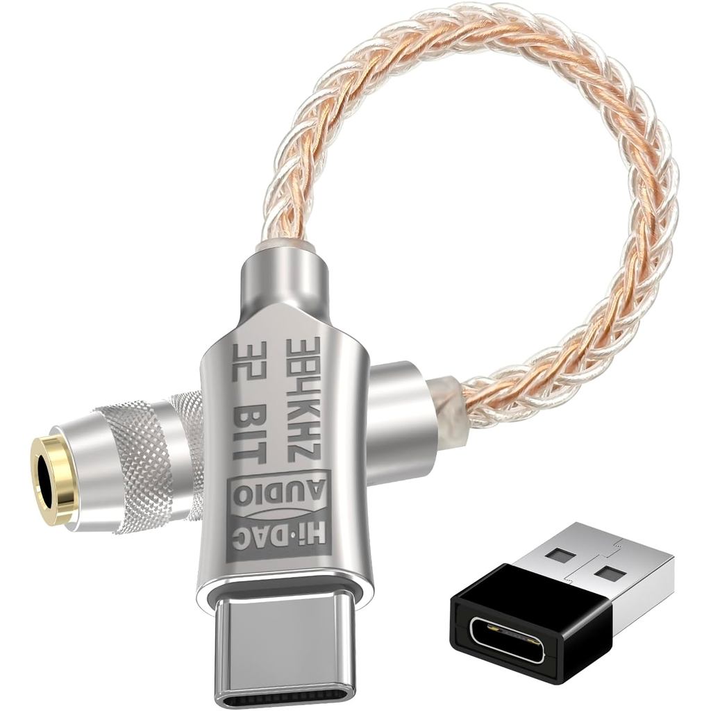 Adaptador de Áudio USB C para 3.5mm de Alta Resolução sem Perdas, Placa de Som, Transceptor de Decodificação de Áudio 32