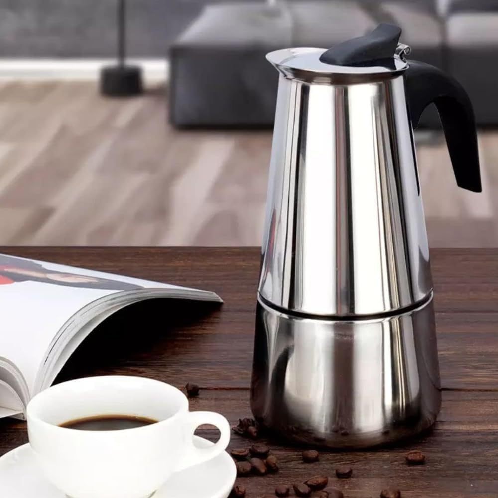 Cafeteira Italiana Inox para 6 ou 2 Xícaras Bule Café Chá Restaurantes Preparo Cozinha Chaleira Achadinhos Shopee