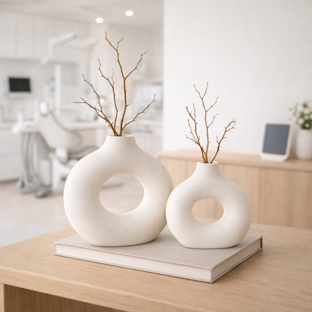 Dupla de Vasos Donuts Branco e Marfim Estilo Clean kit Roma