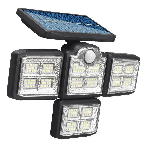 Holofote Solar 4 Cabeças Ajustáveis, Luz LED Branca com Sensor de Movimento IP65