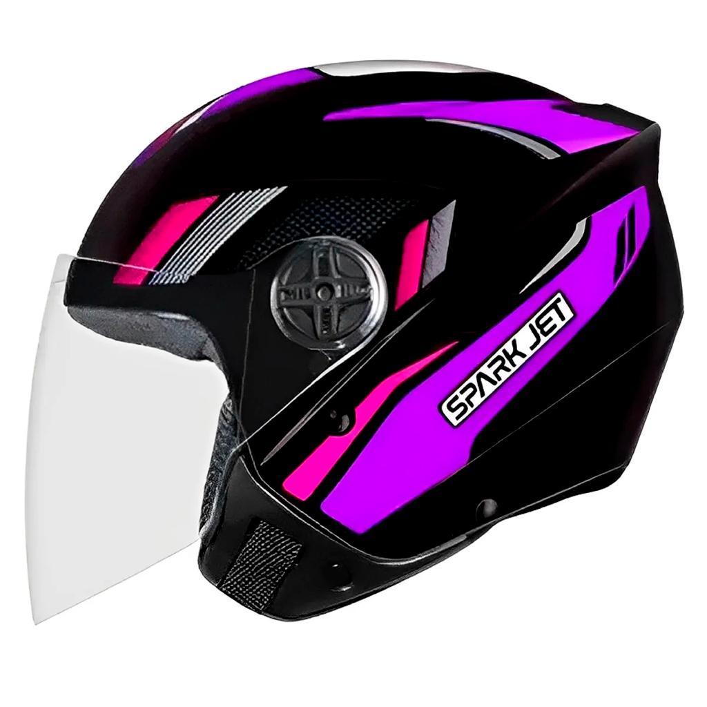 Capacete Aberto Ebf Spark Jet Sting Preto Lilas Tamanh 58