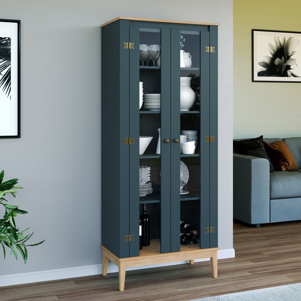 Cristaleira - Colonial 750cm x 1800cm x 410cm 2 Portas Cinza/Mel/Petroleo Mel/Petroleo