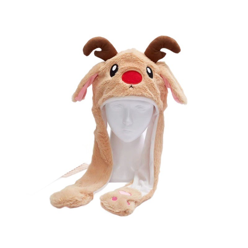 Tendências TikTok Viral Criativo Orelhas Em Movimento Chapéu De Coelho Brinquedo De Pelúcia Bonito Interativo Boné De Bi