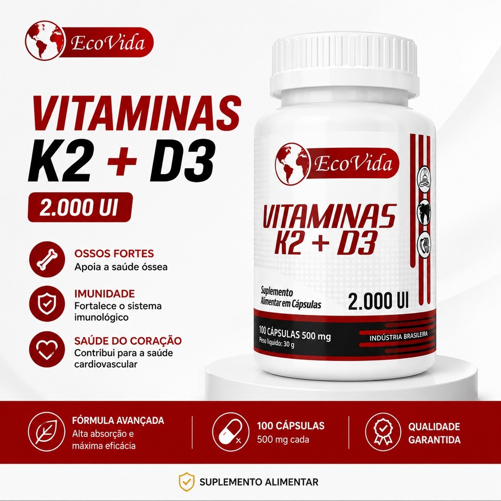 Vitamina K2 + D3 Original 60 Caps Auxilia Saúde Óssea Absorção Cálcio Sistema imunológico Suplemento