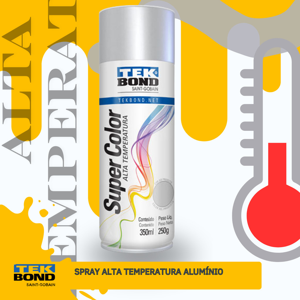 Tinta Spray Aerossol Alta Temperatura Tekbond Aluminio 350ml/250g