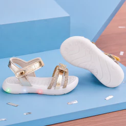 Sandália Infantil Menina Kidy Flex Light Ouro Luz LED Pisca Pisca Confortável Anatômica Laço