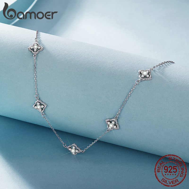 Colar De Prata Esterlina 925 Bamoer Lucky Clover Moissanite Joias Presentes Para Mulheres