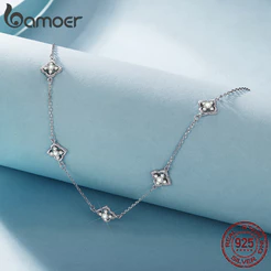 Colar De Prata Esterlina 925 Bamoer Lucky Clover Moissanite Joias Presentes Para Mulheres