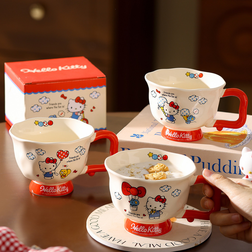 Sanrio Hello Kitty taça bonito cerâmica copo de água alto valor casal xícara de café crianças café da manhã copo de leit