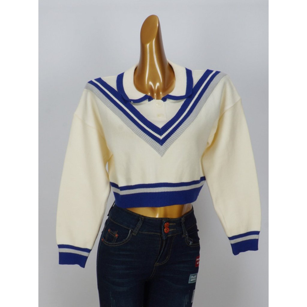 Estilo Preppy falso gola polo de duas peças retalhos camisa de fundo feminino outono exterior Wear chique camisola curta