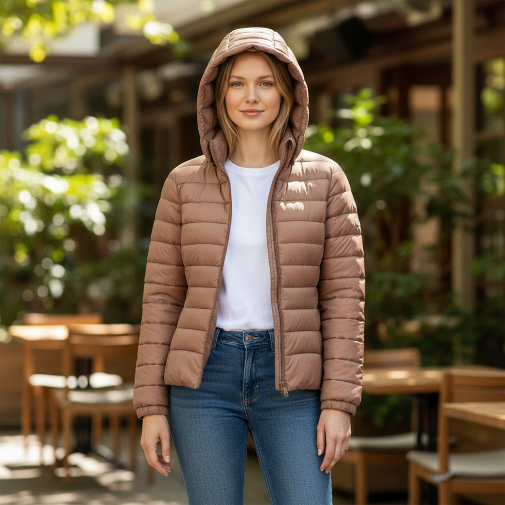 Jaqueta Feminina Bobojaco Puffer Com Capuz Nylon De Frio
