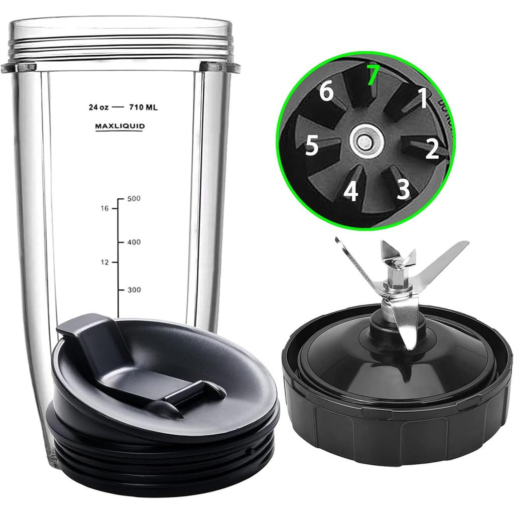 Blender Replacement Parts for Ninja, 24oz Ninja Blender with To-Go Lid, 7 Fins Ninja Blender Blade Fit Ninja BL480_30 BL
