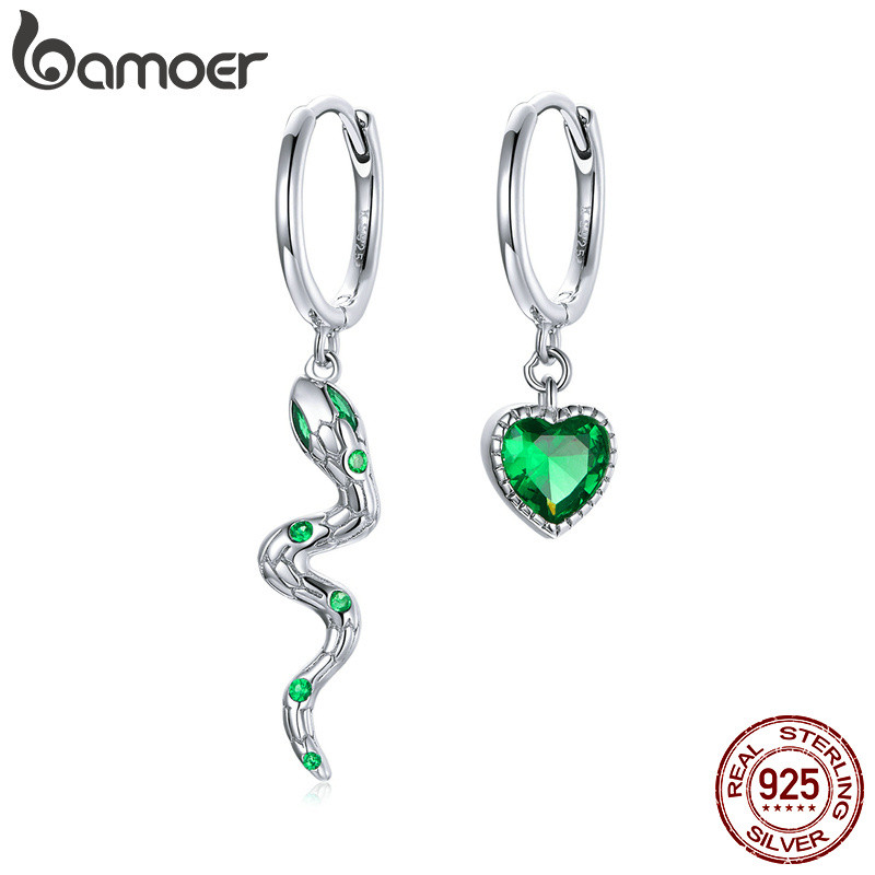 Bamoer Jóias De Zircônia Cúbico De Prata Real 925 Brincos Serpent Love Cúbico Para Mulheres / Meninas / Presentes Sce1006
