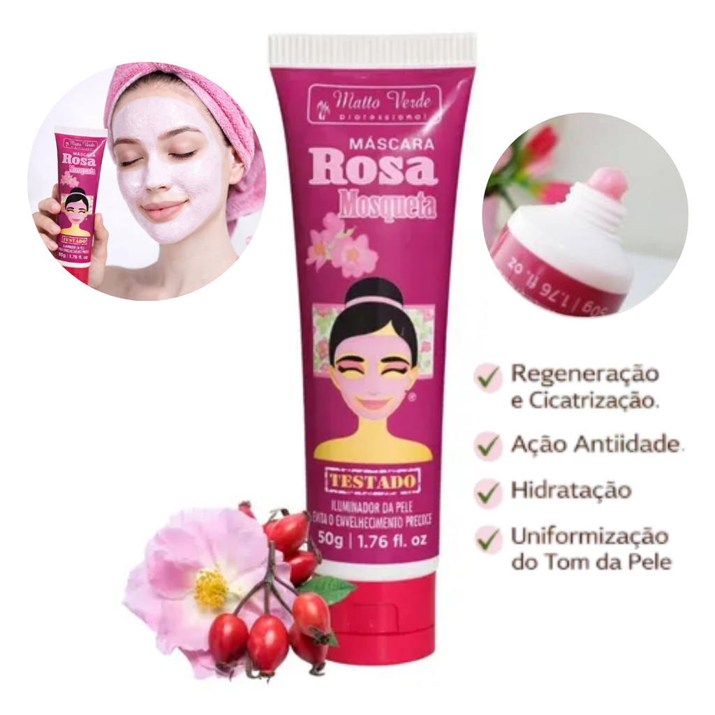 Máscara facial de Rosa Mosqueta Matto Verde Clareador Regenerador de pele Ilumina e Reduz Manchas
