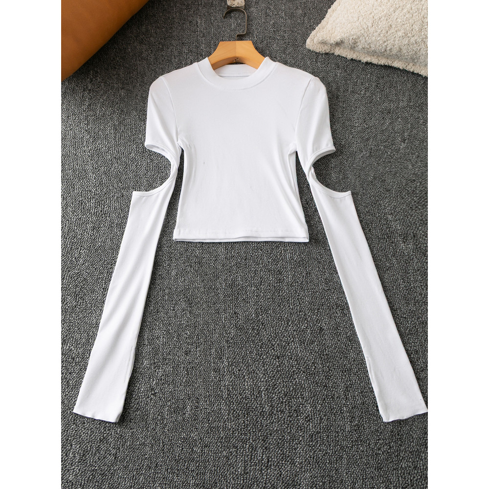 Primavera outono comércio exterior versão coreana novo estilo fino-ajuste mais magro olhar manga oco Design curto em tor