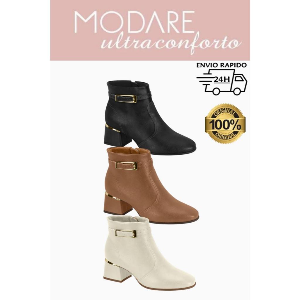 Bota Feminina Modare Ultraconforto Salto Bloco Médio Grosso Cano Curto Com Zíper Original