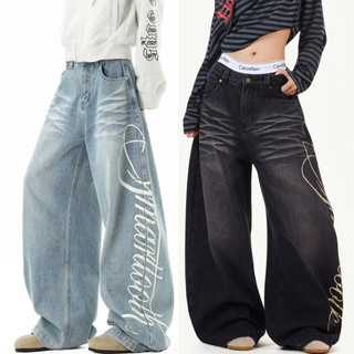 Calça Jeans retrô americana masculina solta Casual reta calça larga feminina