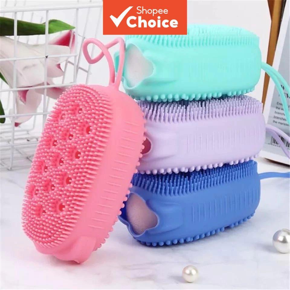 Esponja de Silicone para Banho, Suporte para Sabonete com Escova para Esfoliação Corporal
