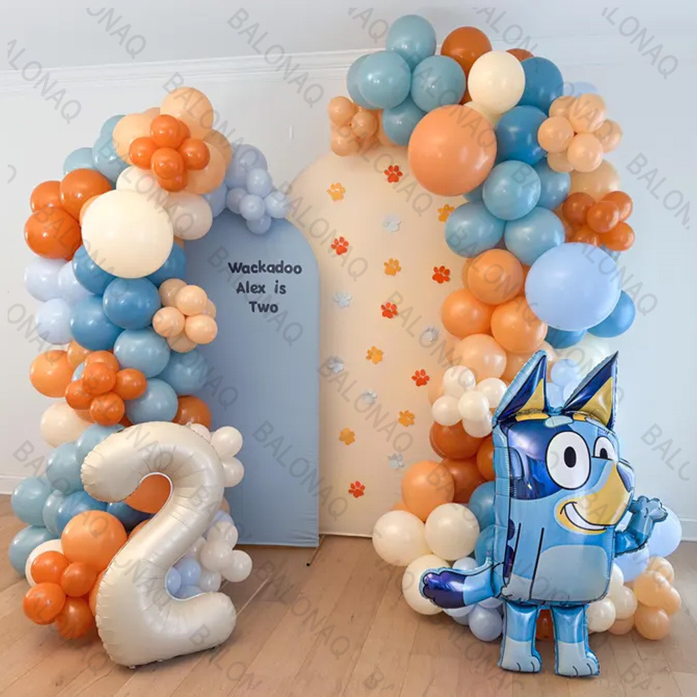 104 Pçs Bluey Bingo Tema Balões De Folha Conjunto Balão Látex Crianças Festa Aniversário Decoração Número Globos