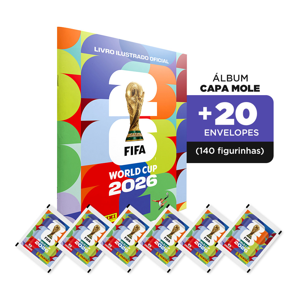 Capa Mole + 20 Envelopes (140 Figurinhas) Álbum Copa do Mundo 2026 - Oficial Panini